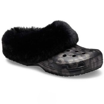 furry black crocs